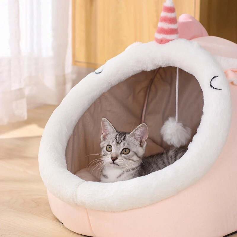 Ново меко котешко легло Възглавница за шезлонг за домашни любимци Топла кошница за малки котки Уютна къща в пещера за кучета Коте Плюшена подложка Затворена, миеща се за легло за котки