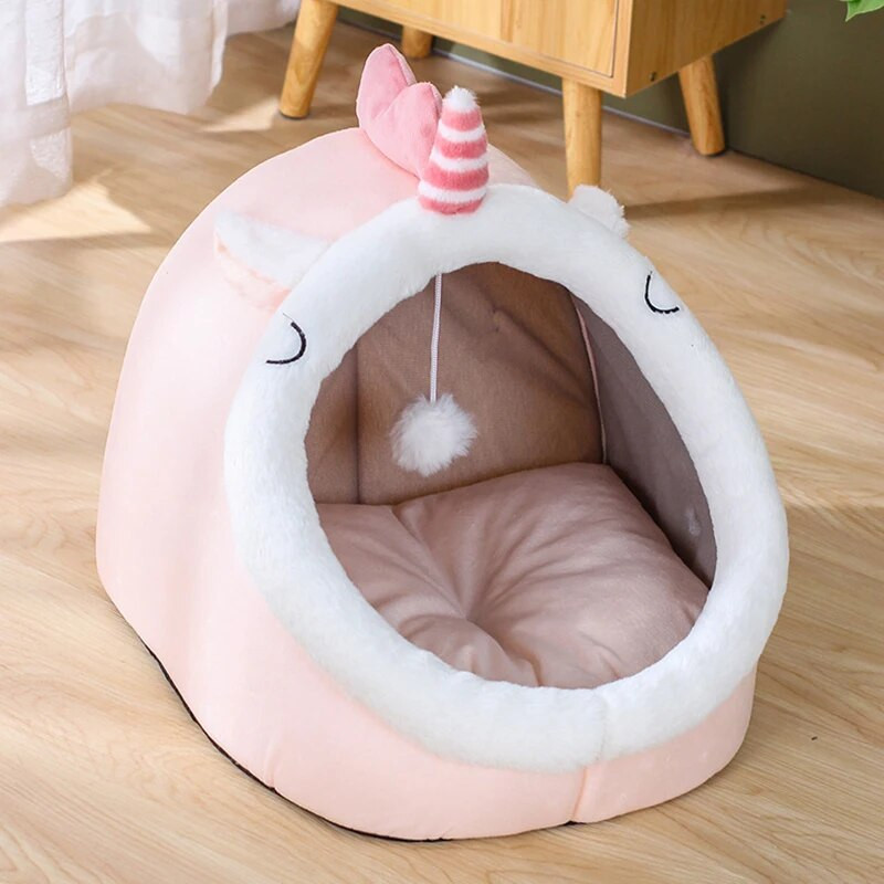 Ново меко котешко легло Възглавница за шезлонг за домашни любимци Топла кошница за малки котки Уютна къща в пещера за кучета Коте Плюшена подложка Затворена, миеща се за легло за котки