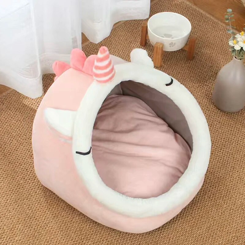 Ново меко котешко легло Възглавница за шезлонг за домашни любимци Топла кошница за малки котки Уютна къща в пещера за кучета Коте Плюшена подложка Затворена, миеща се за легло за котки