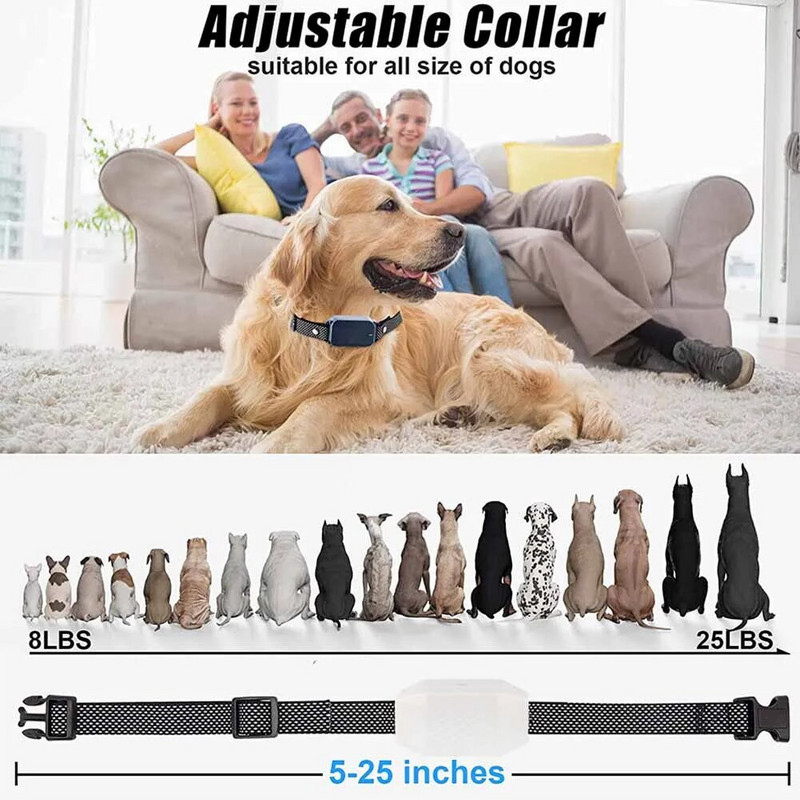 800M нашийник за контрол на лаенето на кучета Електрически нашийник за обучение на кучета Водоустойчив Дистанционно управление Звук Вибрационен шок Регулируем за кучета