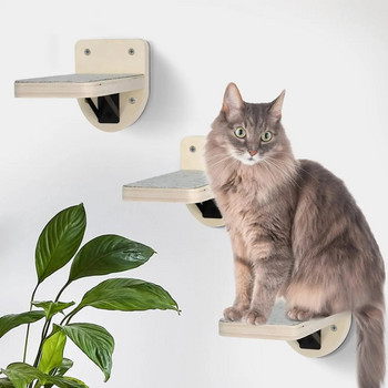 3 части монтирана на стена дървена платформа за скачане на котки Мебели за домашни любимци Игра и катерене Вътрешна котешка стена за коте
