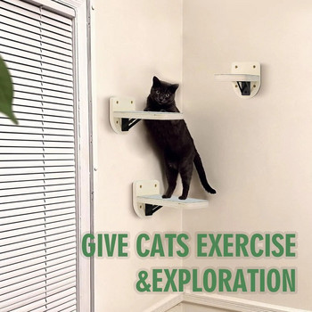 3 части монтирана на стена дървена платформа за скачане на котки Мебели за домашни любимци Игра и катерене Вътрешна котешка стена за коте