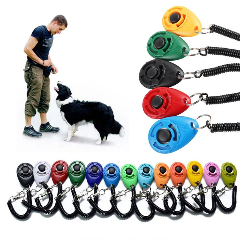 Обучение на кучета Clicker Pet Cat Plastic New Dogs Click Trainer Aid Tools Регулируема каишка за китката Звуков ключодържател Консумативи за кучета