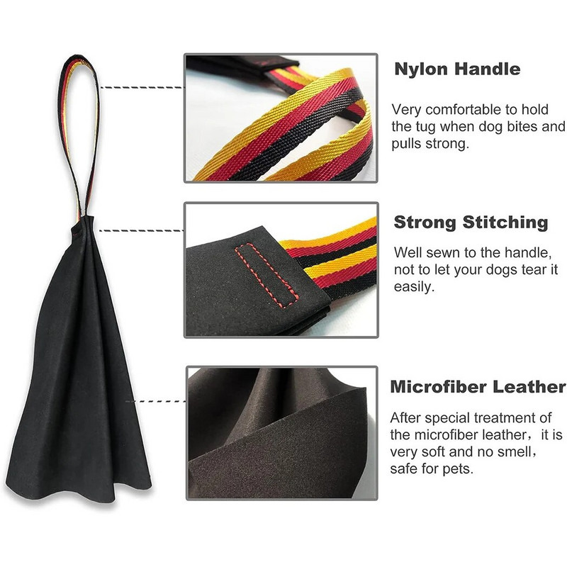 Šuns dresuojantis odinis/medžiaginis skuduras K9 šuniukų žaislas, skirtas augintiniams kandžioti, treniruoti įkandimo rankenėlę Žaiskite žaidimą „Tug of War“ su rankena
