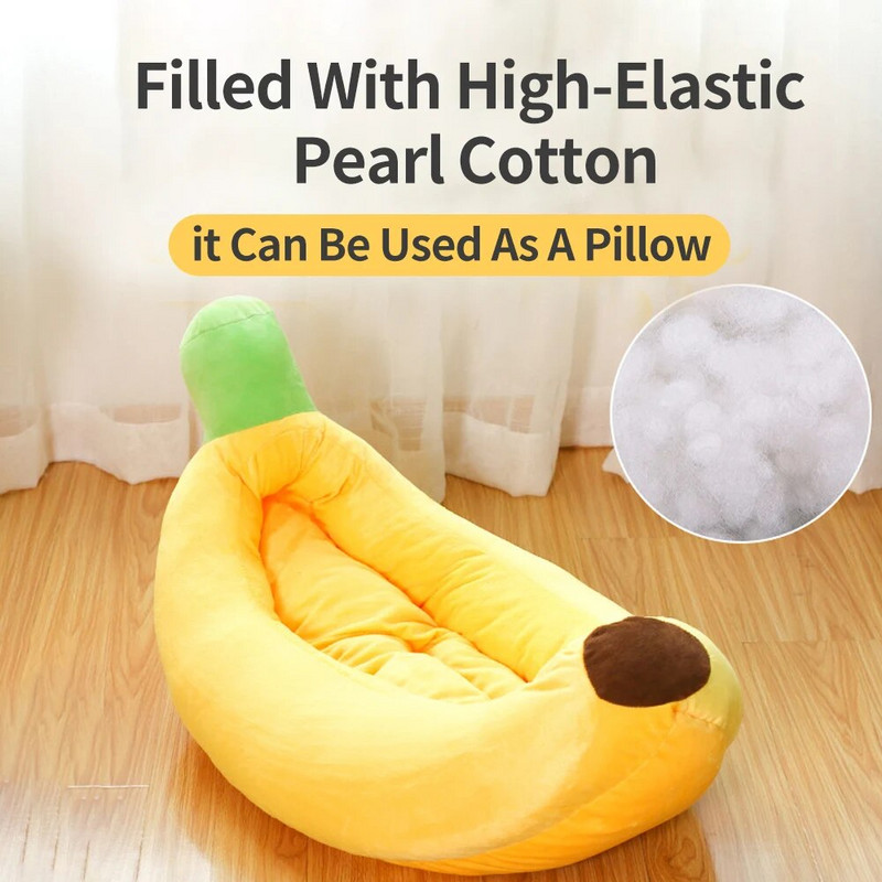 Hanpanda Подвижна миеща се анимационна бананова лодка Домашен любимец Чисто топло и меко кучешко легло Зимен спален котешки диван Памучна подложка