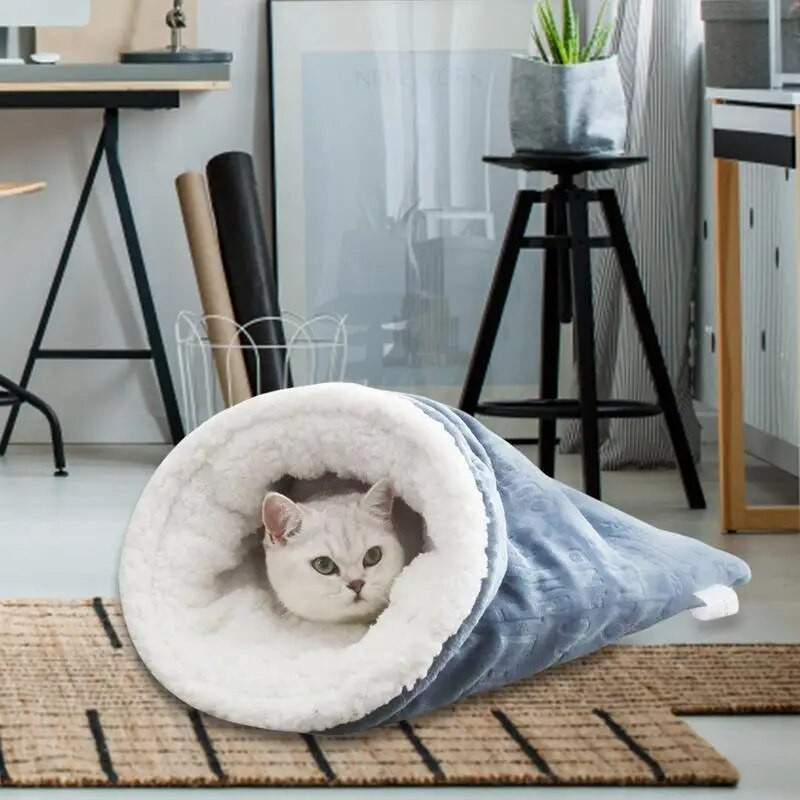 Ново котешко легло Мек плюшен топъл спален чувал за котки Deep Sleep Cave Winter Removable Pet House Bed For Cats Puppy Kitten Nest Cushion