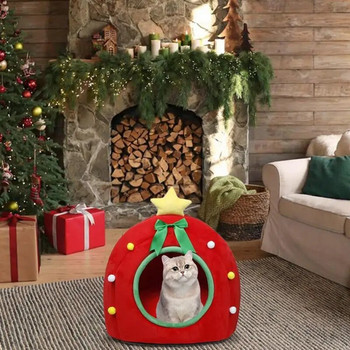 Χριστουγεννιάτικο Σπίτι για Κρεβάτι για Γάτα Σπίτι Χριστουγεννιάτικο Δέντρο Σχήμα Κατοικίας Γάτας Σπίτι Ζεστή Φωλιά ύπνου Σκύλος Γάτα Μαλακό Ζεστό αφαιρούμενο ρείθρο Προμήθειες για κατοικίδια
