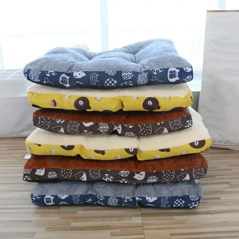 Удебелена подложка за спане за домашни любимци Практична топла анимационна шарка Котешка топла постелка за под Котешка възглавница Памучна/платнена постелка за спане на кучета Есен