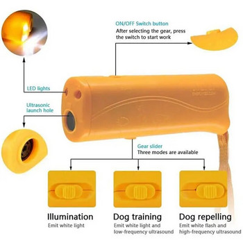 Уред за отблъскване на кучета за домашни любимци Устройство против лай Ултразвуков прогон за кучета Контрол на спирането на лая Обучаващи консумативи с LED фенерче