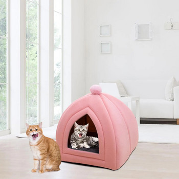 Κρεβάτι χαριτωμένο κατοικίδιο γάτας ημίκλειστο φωλιά καναπέ σπιτιών σκύλου Velvet που πλένεται για κουτάβι ρείθρο Ζεστή άνετη σκηνή για εσωτερικούς χώρους