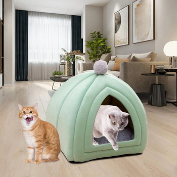 Сладко легло за котка за домашни любимци Полузатворена къща за кучета Диван Гнездо Кадифено миещо се кученце Развъдник Топла удобна палатка за закрито на открито
