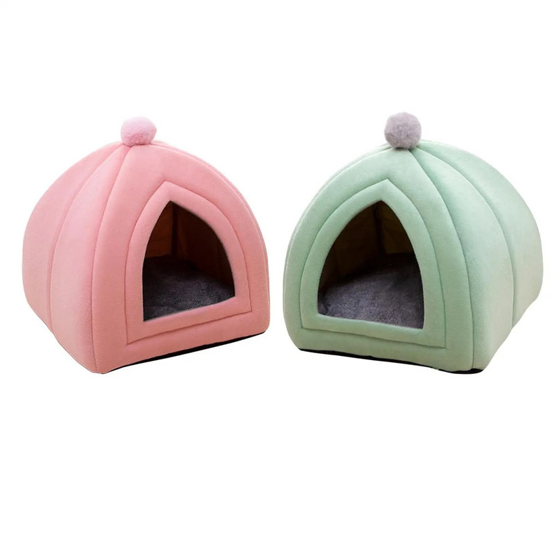 Aranyos kisállat macskaágy félig zárt kutyaház kanapé fészek bársony mosható kiskutya kennel meleg kényelmes sátor beltéri kültéri használatra