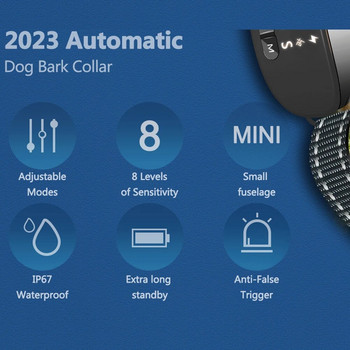 Нашийник за лаене на кучета, акумулаторен IP67 водоустойчив нашийник за обучение против лай за големи, средни малки кучета, консумативи за домашни любимци