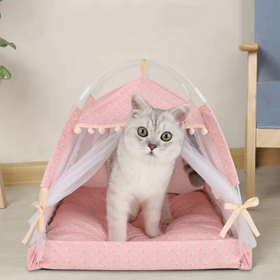 Édes hercegnős macskaágy Összecsukható macskák sátor Kutyaház ágy cica kutyakosár ágyak Aranyos macskaházak Otthoni párna Kisállatkennel termékek