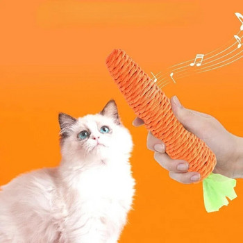 Играчка за котки за домашни любимци Играчка за моркови от хартиено въже Вградена камбанка Малки животни Сладка интерактивна играчка за домашни любимци