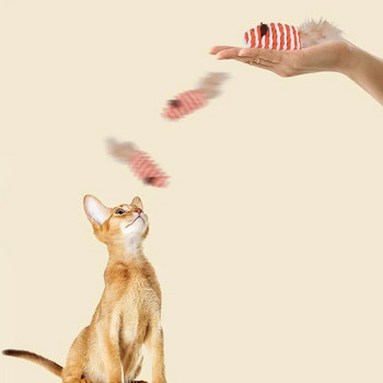 Фалшива мишка с опашка от пера Котешка играчка Вградена в чакъл Многоцветни консумативи за домашни любимци Мини забавни играчки за игра Интерактивни котки Коте
