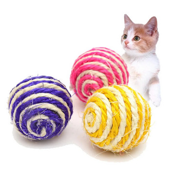 Цветна сизалова котешка плетена играчка с възел Pet Sisal Rope Weave Ball Teaser Play Дъвчеща дрънкалка Устойчива на надраскване Molar Toy