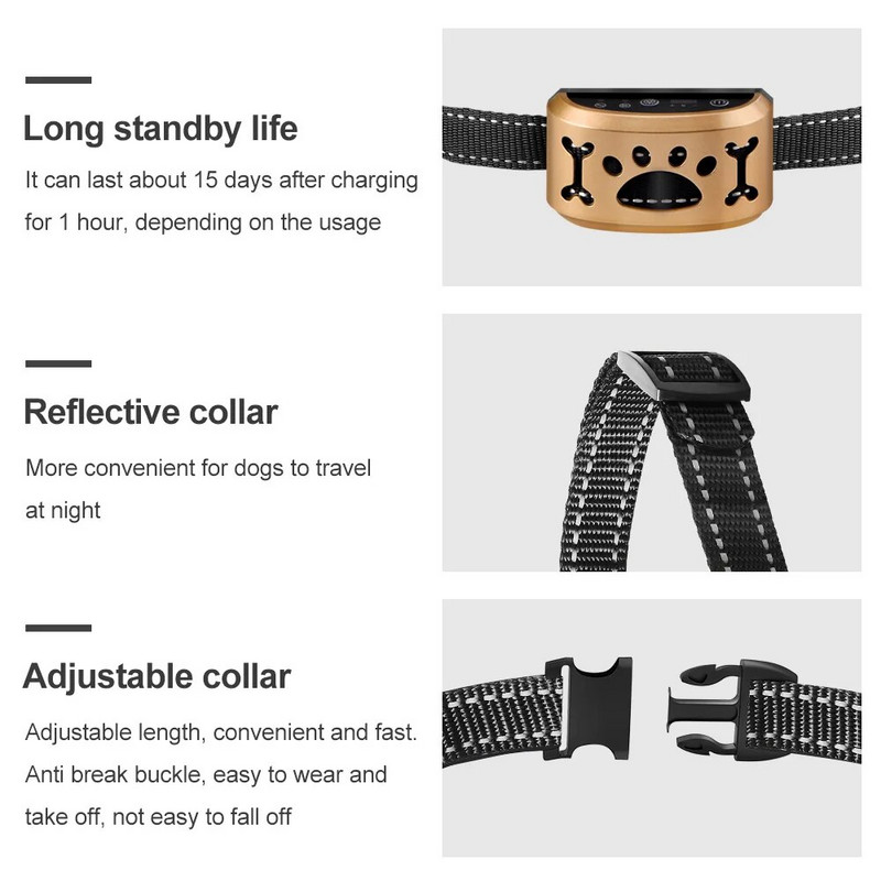 Koerte haukumisvastane seade Automaatne USB koerte treeningkaelarihm Koerte haukumise peatamiseks vibratsioon laetav elektriga haukumise kaelarihm