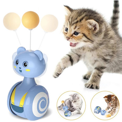 Automaatne kassi mänguasi, trummel, kiikmänguasjad kassidele Funny Balance Car Interaktiivne kassipoega jälitav mänguasi koos sulgede palliga kassitarvikutega