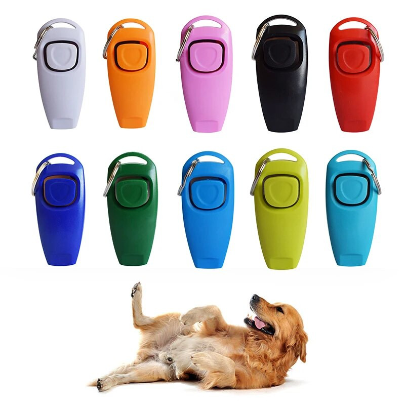 1PC Dog Training Whistle Pet Clicker Answer Card Pet Dog Trainer Assistive Guide с ключодържател Dog Aid Guide 2 In 1 Pet Supplies