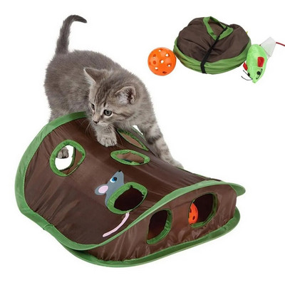 Cute Pet Cat Interactive Hide Seek Game 9 Holes Tunnel Mouse Hunt Intelligence Toy Pet Hidden Hole Kitten Сгъваеми играчки