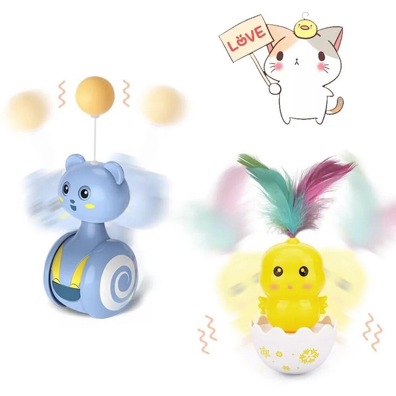 Interaktív macskajáték tollas kisállat pohara Vicces játék Interaktív macskák játékok Macska guruló ugrató Toll pálca játékok Forgó labda