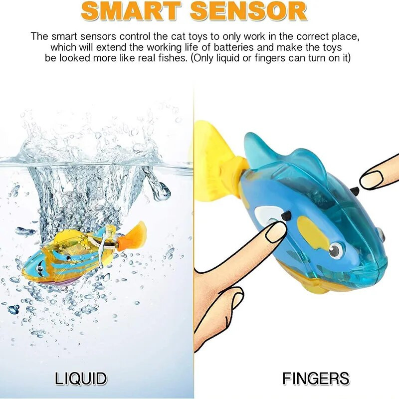 Interaktív macska elektromos haljáték vízi macskajáték beltéri úszórobot haljáték Led fényű kisállatjátékok macskáknak és kutyáknak