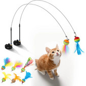 Cat Toys Interactive Funny Ραβδί βεντούζας από φτερά γάτας Φτερά μπάλας Αντικατάσταση με κουδούνια για γυμναστική για γάτες εσωτερικού χώρου