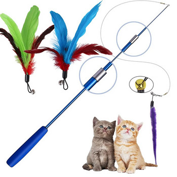 Cat Interactive Toy Teaser Stick Stick Ραβδί Pet Retractable Feather Bell Replacement Catcher Product for Cat Exercise