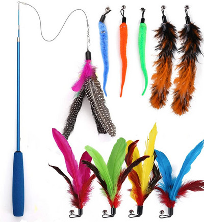 Cat Interactive Toy Teaser Stick Stick Ραβδί Pet Retractable Feather Bell Replacement Catcher Product for Cat Exercise