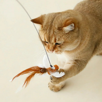 Handfree Bird/Feather Cat Wand with Bell Мощна вендуза Интерактивни играчки за котки Упражнение за лов на коте Продукти за домашни любимци