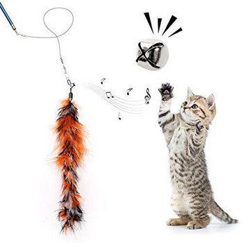 Интерактивна играчка с котешки пера Feather Teaser Stick Wand Pet Retractable Feather Bell Refill Replacement Catcher Product for Kitten