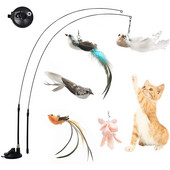 Αστεία προσομοίωση Bird Interactive Feather Toy with Bell Sucker Stick Toy for Indoor Kitten Play Chase Exercise Cat Toy