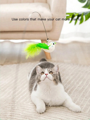 Παιχνίδι για μικρό γατάκι 1 τεμαχίου αστείο ραβδί γάτας που ανακουφίζει από φουσκωμένα φτερά, ανθεκτικό στο δάγκωμα από ατσάλινο σύρμα