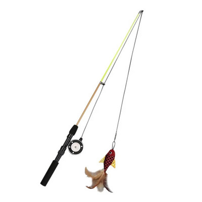 Cat Toys Καλάμι Ψαρέματος Cat Toy Τροχαλία Τηλεσκοπικό καλάμι ψαρέματος Ραβδί γάτας Εγχειρίδιο Σχεδιασμός καρούλι Lifelike Fish Design Ασφαλές στη χρήση