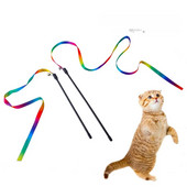 7-χρωμα Rainbow Cat Toy Bell Ringing Long Stick Toy Cats Dogs Teaser Stick Kittens Puppies