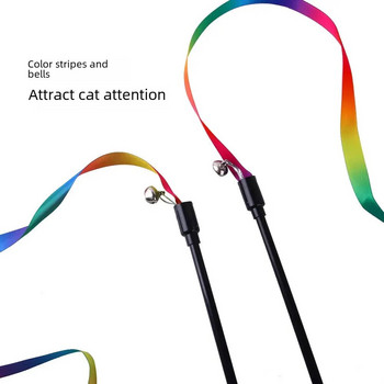 7-χρωμα Rainbow Cat Toy Bell Ringing Long Stick Toy Cats Dogs Teaser Stick Kittens Puppies