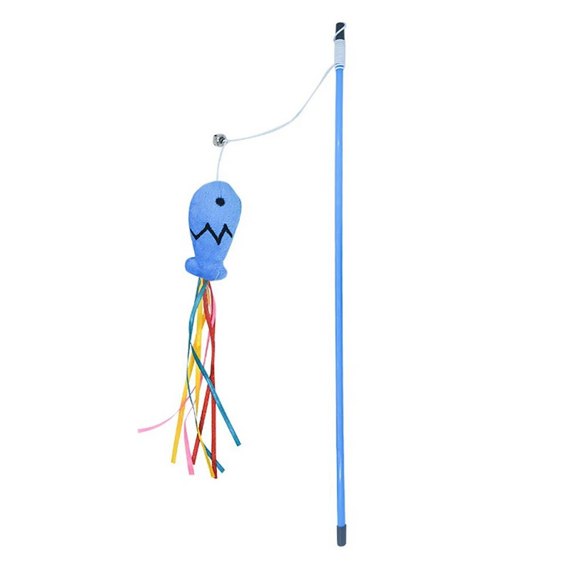 1 db interaktív macskajáték Vicces színű menta hal bojttal, harangmacska bottal játék cicák számára, ugrató pálca játék kisállat kellékek