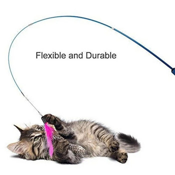 Интерактивна играчка с котешки пера Feather Teaser Stick Wand Pet Retractable Feather Bell Refill Replacement Catcher Product for Kitten