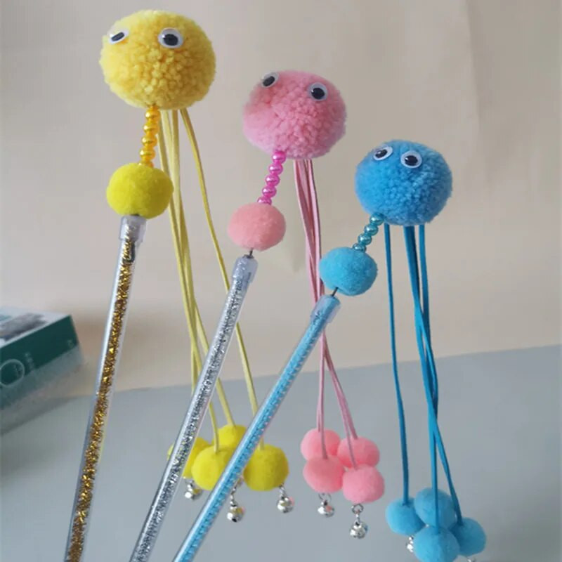 Interaktív macskabotos játék harapásálló plüsslabda csengővel Macskák botjáték cicákhoz, ugrató pálca játékok Kisállat-kiegészítők