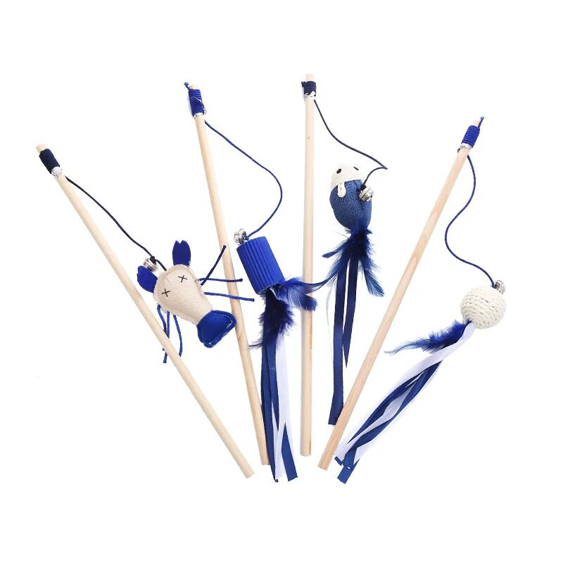 Pet Cat Teaser Többszínű madártoll plüss macska fa interaktív macskafogó bot egér Hal macska interaktív játékok csengővel