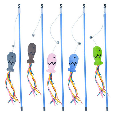 1Gb Interaktīva kaķa rotaļlieta, jautra krāsaina piparmētru zivs pušķis ar zvana kaķa nūju, kas paredzēta kaķēnam, kas spēlē ķircināšanas zizli, rotaļlietu mājdzīvnieku piederumi