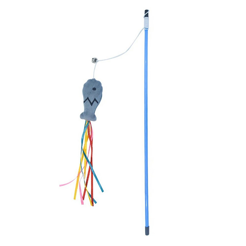 1 db interaktív macskajáték Vicces, színű menta hal bojttal, harangmacska bottal játék, ugrató pálca játék kisállat kellékek