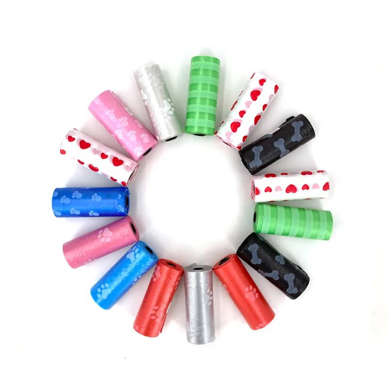 1-15 tekercs kisállat kutyakaki zacskók adagoló gyűjtő szemeteszsák kiskutya macska kakaós táska kis tekercs kültéri tiszta házi kedvencek kellékei