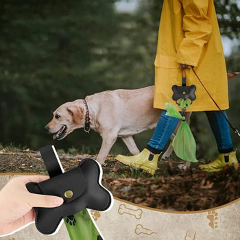 Дозатор за торбички за кучешки изпражнения с щипка за каишка Дозатор за торбички за отпадъци от домашни любимци за Dog Pooper Pet Outdoor PoopBag Кожен държач Y5GB