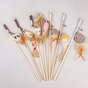 1PC Teaser Feather Toys Kitten Funny Colorful Rod Cat Wand Toys Wood Pet Cat Toys Interactive Stick Pet Cat Supplies