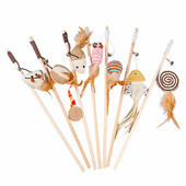 1бр Feather Cat Stick Teaser Feather Toy Kitten Funny Colorful Rod Cat Wand Toys Wood Pet Cat Interactive Stick Pet Cat Supplies