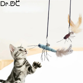 Dr.DC Steel Wire Teasing Cat Stick Μακρύ έντομο φτερό μπάλα πεταλούδας με Bell Pet Toys Διαδραστικό αστείο ραβδί για παιχνίδι γάτας