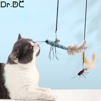 Dr.DC Steel Wire Teasing Cat Stick Μακρύ έντομο φτερό μπάλα πεταλούδας με Bell Pet Toys Διαδραστικό αστείο ραβδί για παιχνίδι γάτας