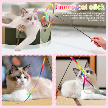 3 τεμ Teaser παιχνίδι Ραβδί γάτας Rainbow Ribbon Cat Fun Stick Διαδραστικό Εσωτερικό Υγιεινή Άσκηση Funny Cat Rod Pet Supplies Παιχνίδι γατάκι